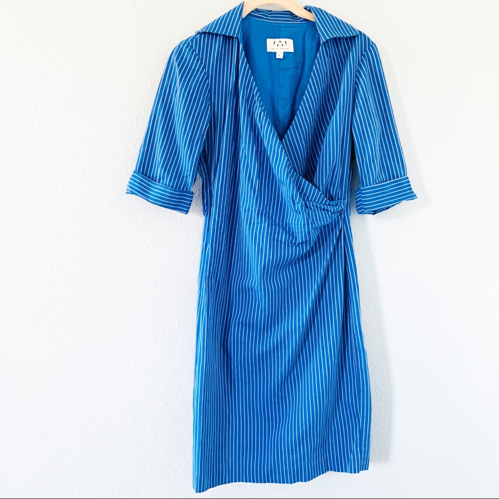 David Meister Short Sleeve Blue & White Dress Sz 2